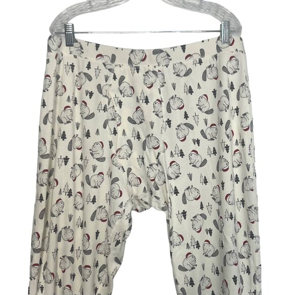 Duluth Trading Pajama Pants Beaver Print Mens 2XL Cream - Picture 3 of 6